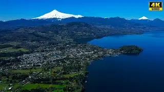 Lican Ray Playa Grande Lago Calafqu&eacute;n Turismo Araucan&iacute;a Sur Chile Video 4k Vista A&eacute;rea Drone Temuco