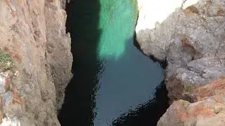 Hidden Lake in Maintains nearest Agiofarago beach, Crete, Greece. Video from drone FULL HD