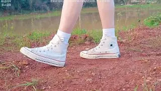 White high top converse and white socks wet and muddy(ENG)(60f)(Full video 34m 06s)