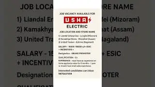 Usha Electric Job Vacancy 2025 | Brand Promoter  in Assam, Mizoram & Nagaland | 12th Pass #shorts