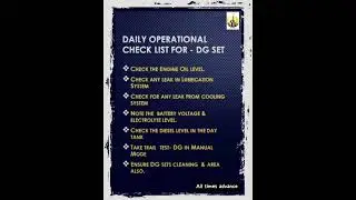 DAILY CHECK LIST FOR DG | DIESEL GENERATOR |