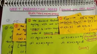 NEET preparation series 2020 ELECTROCHEMISTRY(previous NEET year questions)