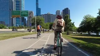 High Speed Biking Going Northbound on Lake Shore Drive Chicago - 4K