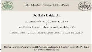 Topic 28: HEC New Undergrad Education Policy 2023: Quality Enhancement Cell by Hafiz Haider Ali