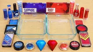 Sapphire vs Ruby - Same Same Edition - Mixing Makeup Eyeshadow Into Slime ASMR