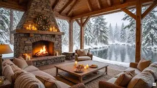 Winter Wood Cabin with Warm Fireplace Ambience ❄️🔥 Soft Piano Music Music for Study, Work & Relax