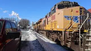 UP Northbound Train Through Downtown Shakopee, Conductor Action at Valley Park Yard, Shakopee, MN