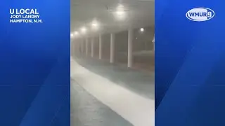 Video: Very windy, snowy conditions Sunday night at Hampton Beach