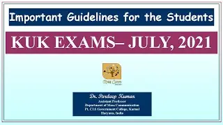 161. KUK Exams, July 2021 (Important Guidelines)