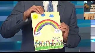 KPRC 2 Meteorologist Anthony Yanez receives card from Holy Ghost School- Houston students