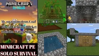 Part 3-My own mine,farming,infinite water Source,iron, coal||Minecraft PE Solo Survival In Hindi