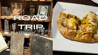 Road Trip From Provo, UT to Pensacola with kids. Stop at Moons rare books. Railroad Pizza, MS.