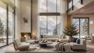❄️ 4K Peaceful Winter Morning Villa Jazz | Soft Fireplace Glow & Calm Snowy Ambience 🔥