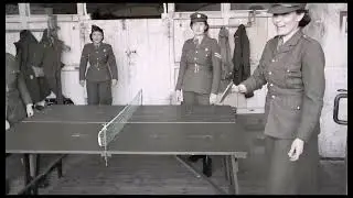 Women of the ATS playing table-tennis off duty in World War II
