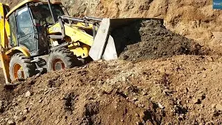 Pushing Dirt off Hill-Jcb Backhoe Heavy Leveling Hilly Road Work
