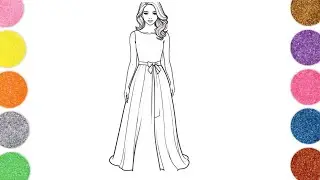 Drawing & Coloring Cute Disney Princess Barbie Doll|Easy Disney Princess Coloring |Kids Art & Learn