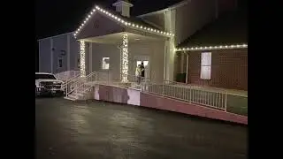 Christmas lights on a church