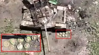Drone Strike Anti-Tank Mines Left Next To T-62 Tank