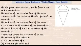 Volume of Cone / Hemisphere / Similar Shapes / Exam Question / Edexcel IGCSE Higher Maths