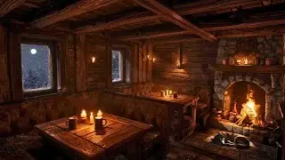 Cozy Medieval Tavern Ambience - Warm Winter Night | Crackling Fire, Soft Chatter, Relaxing Music