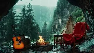Naturgeräusche zum Schlafen Deutsch – Regen, Höhle und Feuer ASMR Nacht