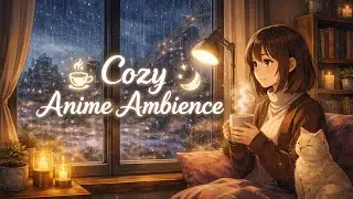 Cozy Anime Room 🌧️ Tea, Cat & Rain | Relax, Study & Sleep