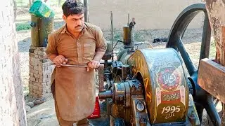 Amazing Startup The Best World Diesel Engine working with Mini Flour Mill - One Man Power Starting