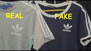 Real vs fake Adidas shirt. How to spot original Adidas trefoil classic 3 stripes tee shirt