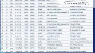 IPL 2020 UAE Schedule