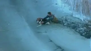 Dog stuck on ice saved by rescuers in Michigan