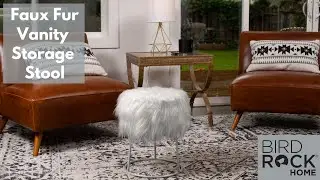 BIRDROCK HOME Faux Fur Vanity Storage Ottoman Chair