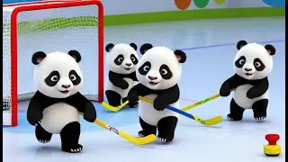 Глупый Панда играет в хоккей на льду