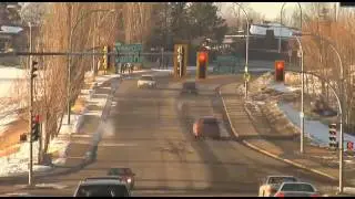 Insane snowmobile jump gap over highway