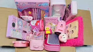 Girls special pink colour stationery collection - unicorn pencil box, bts diary, eraser, sharpener, 