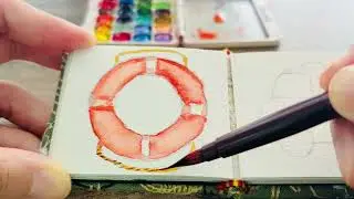 How to Paint a Life Ring in 4 Minutes Tiny Watercolor迷你水彩Super Easy for Beginners#art #watercolor