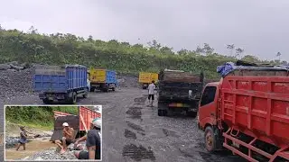 manual sand mining on the slopes of Mount Semeru