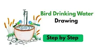 Birds Drinking Water Drawing 🐦 | Easy Step-by-Step Pot & Tap Drawing with Pencil Colors🎨