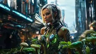 🌆 Glowing Biopunk Cityscape: Cyborg Mutant Omega Mart Lemon Fruit Tree Monster goddesses 🍋🌳🧜&zwj;♀️