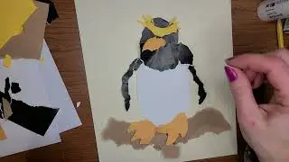 Torn Paper collage macaroni penguin 🐧 in the style of kidlit illustrator Steve Jenkins