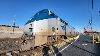 Amtrak Sunset Limit arriving and departing El Paso Union Station with great K5LA horn