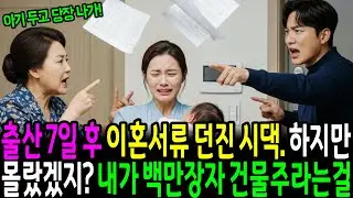 출산 7일 후 이혼서류 던진 시댁, 하지만 몰랐겠지? 내가 백만장자 건물주라는걸...|감동사연|사연라디오|오디오북|노후사연