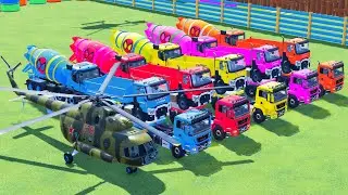 Garage with Colors - ALL MIXER TRUCK WITH DOUBLE FLATBED TRAILER TRUCK, TATRA, LOXAM, AGRALE - FS22