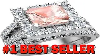 Asscher Cut Pink Morganite Wedding Ring Set Halo Diamond Ring Split Shank - B0B4B4QK7G