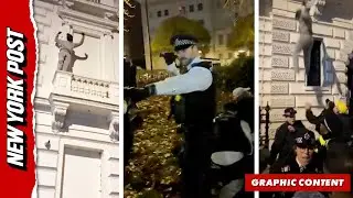 Protestor Scales London Embassy, Removes Iran Flag, Then Falls on Top of Police Causing Huge Brawl