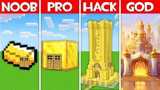Minecraft Battle: GOLD HOUSE BUILD CHALLENGE - NOOB vs PRO vs HACKER vs GOD in Minecraft!