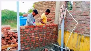 Impressively! Technique of brick wall_Construction first floor window level bricks work
