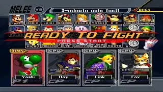 Yoshi VS Roy VS Link VS Fox | 3 Min Coin | Super Smash Bros Melee Fight 221