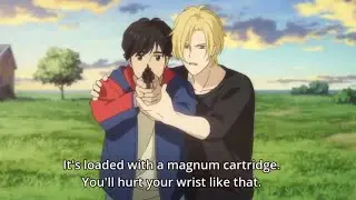 Ash x Eiji moment #7 - Ash teaching Eiji how to use the gun