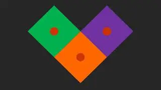 Three Dots on Three Squares of Secondary Colours Against a Dark Grey Background.