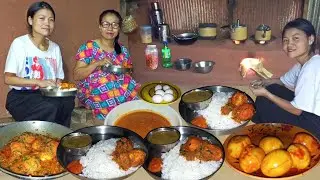 Nepali Recipe: Egg Masala Curry & Lentils Cooking and Eating with Rice||Nepali Village Video